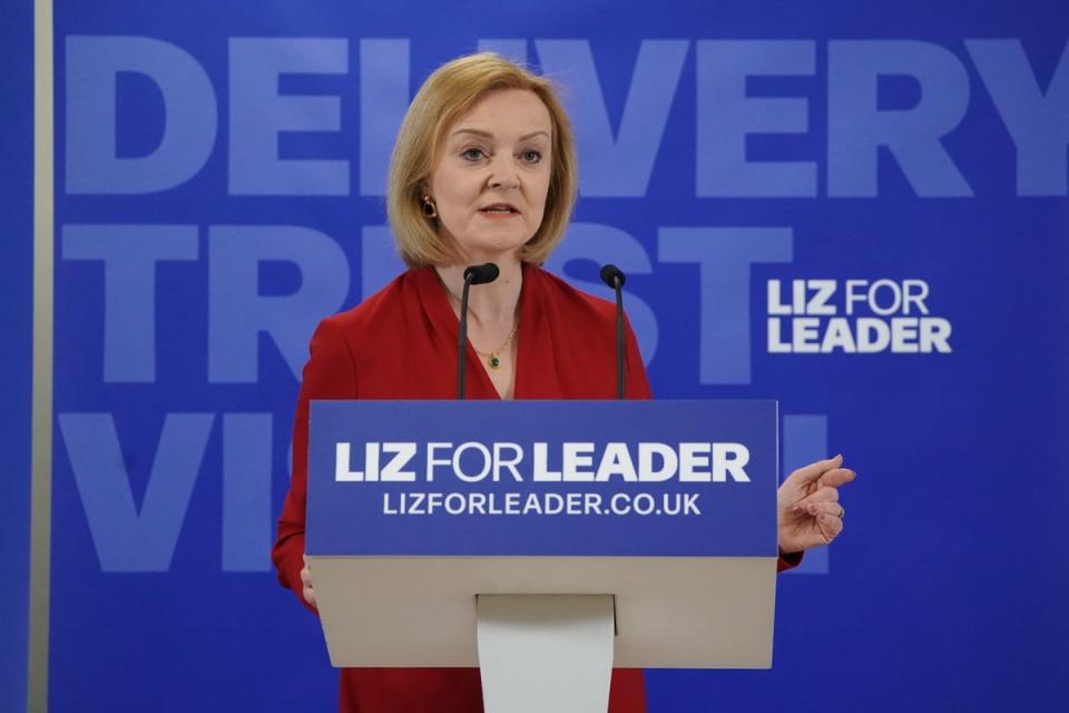 Liz Truss at the launch of her campaign to be Conservative Party leader and prime minister at King’s Buildings in London’s Smith Square (Kirsty O’Connor/PA) (PA Wire)