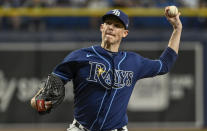 Tampa Bay Rays reliever Ryan Yarbrough pitches against the Miami Marlins during the fourth inning of a baseball game Friday, Sept. 24, 2021, in St. Petersburg, Fla. (AP Photo/Steve Nesius)