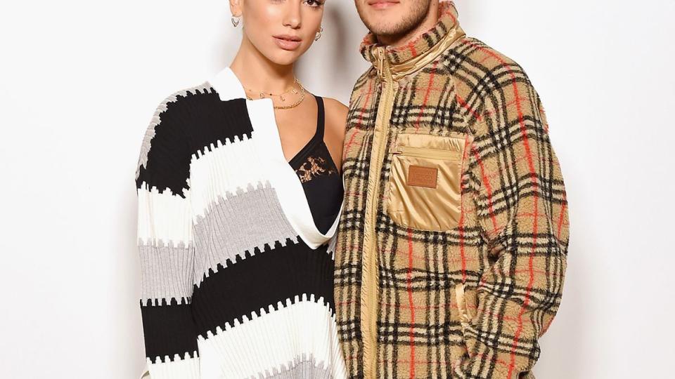 Dua Lipa and Anwar Hadid attend the Burberry September 2019 show during London Fashion Week, on September 16, 2019 in London, England