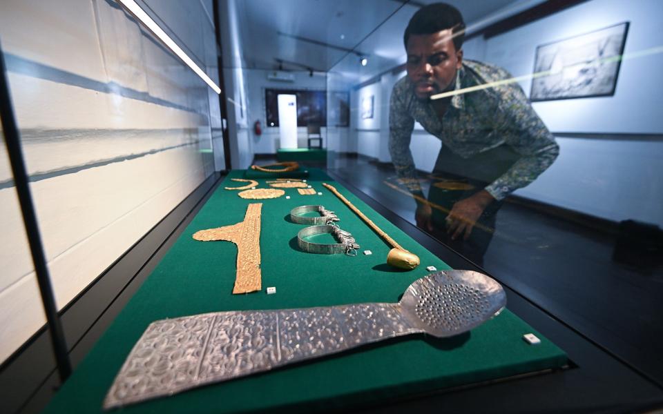 Some of the Asante artefacts on loan from the British Museum on display at the Manhyia Palace Museum in Kumasi