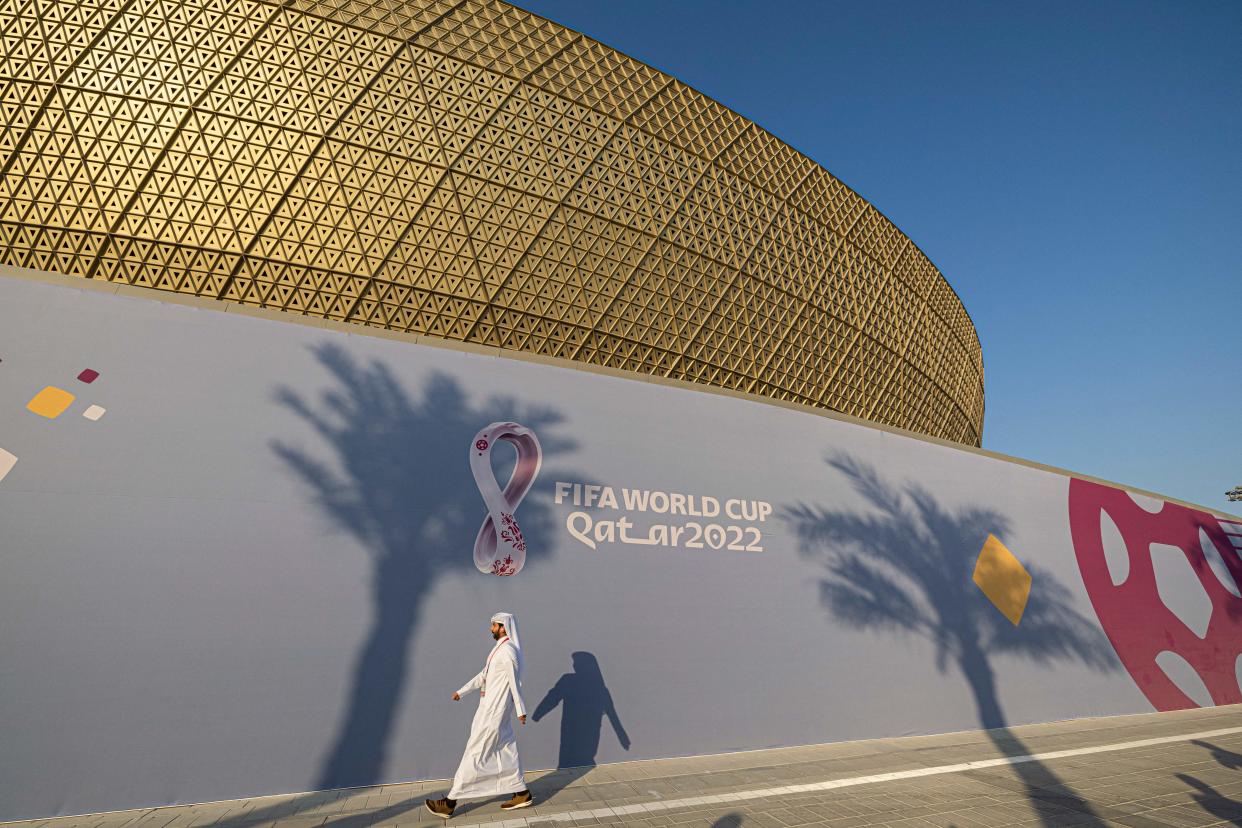 A man walks outside the Lusail Stadium at the end of the Qatar 2022 World Cup Group C football match between Argentina and Saudi Arabia at the Lusail Stadium in Lusail, north of Doha on November 22, 2022. (Photo by Khaled DESOUKI / AFP) (Photo by KHALED DESOUKI/AFP via Getty Images)