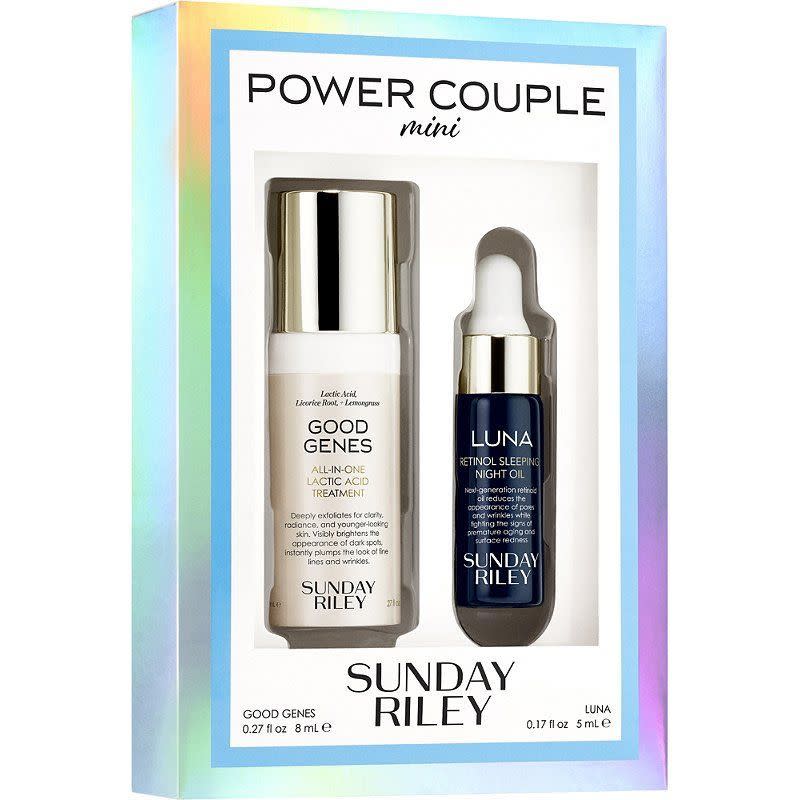 <p><strong>SUNDAY RILEY</strong></p><p>ulta.com</p><p><strong>$28.00</strong></p><p><a href="https://go.redirectingat.com?id=74968X1596630&url=https%3A%2F%2Fwww.ulta.com%2Fp%2Fpower-couple-mini-kit-pimprod2011583&sref=https%3A%2F%2Fwww.harpersbazaar.com%2Fbeauty%2Fmakeup%2Fg38084760%2Fbeauty-stocking-stuffers-2021%2F" rel="nofollow noopener" target="_blank" data-ylk="slk:Shop Now;elm:context_link;itc:0;sec:content-canvas" class="link ">Shop Now</a></p><p>Celebs and skincare experts love Sunday Riley skincare, and this mini duo—containing the brand’s Good Genes lactic acid treatment and Luna retinol sleeping night oil—is a bargain at less than $30.</p>