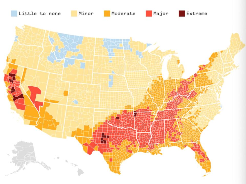 A map showing heat warnings by severity for July 3. More than 100 million Americans are under a heat warning that is likely to last for days (National Weather Service)