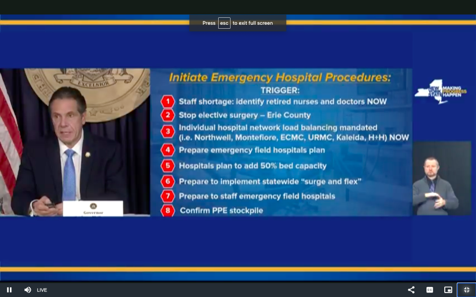 Gov. Andrew Cuomo on Monday outlined a set of emergency procedures for hospitals amid a predicted coronavirus surge over the holidays. (NY Governor's Office)