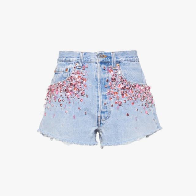 Miu Miu Layered Denim Shorts In Blue