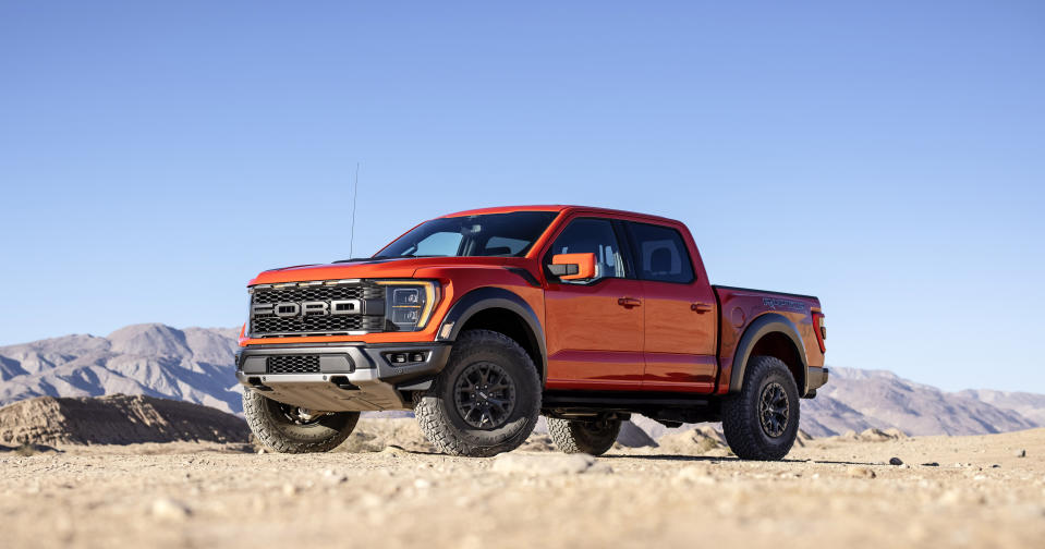 This photo provided by Ford Motor Company shows the 2021 Ford F-150 Raptor. More than just an upgraded F-150, the Raptor is a re-worked version of the full-size pickup truck that has a go-anywhere, do-anything attitude. (Courtesy of Ford Motor Co. via AP)