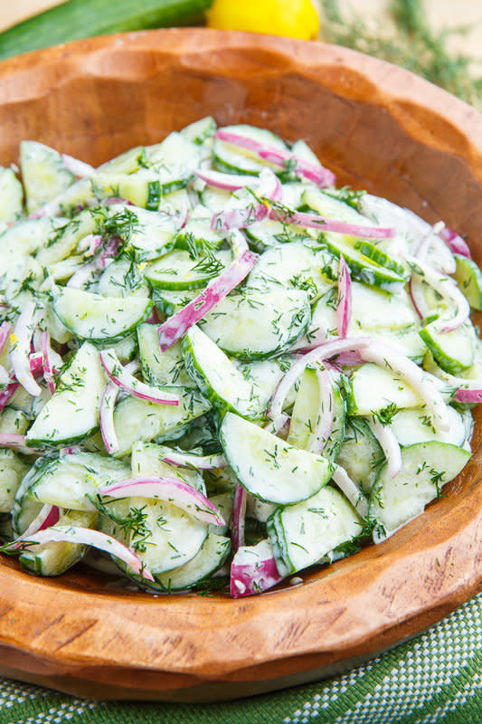 <strong>Get the <a href="https://www.closetcooking.com/creamy-dilled-cucumber-salad/" target="_blank" rel="noopener noreferrer">Creamy Dilled Cucumber Salad</a> recipe from Closet Cooking.</strong>