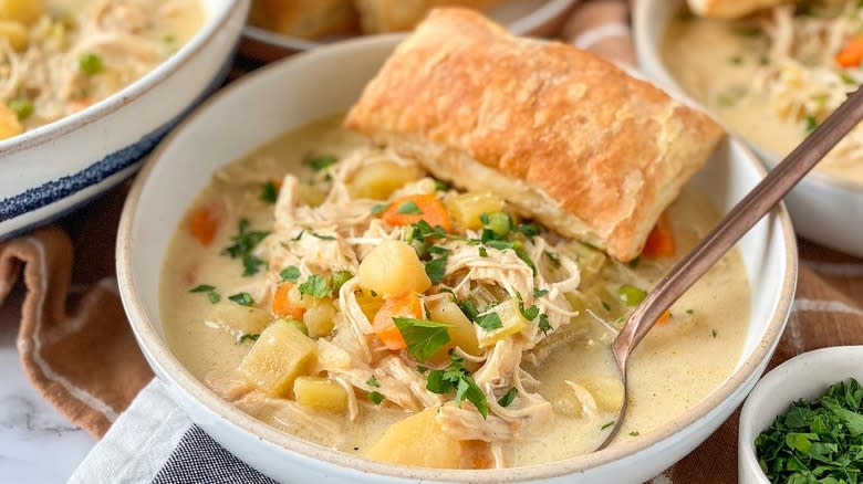 pastry-topped soup in bowl