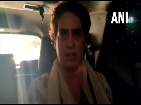 Priyanka Gandhi Vadra en route to Lakhimpur Kheri district of Uttar Pradesh on Monday. (Photo/ANI)