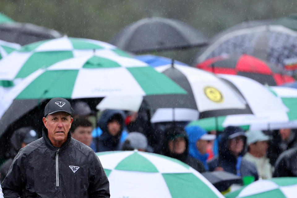 Phil Mickelson is putting together a solid tournament this week at the Masters as he enters Sunday tied for eighth place. (REUTERS/Mike Blake)