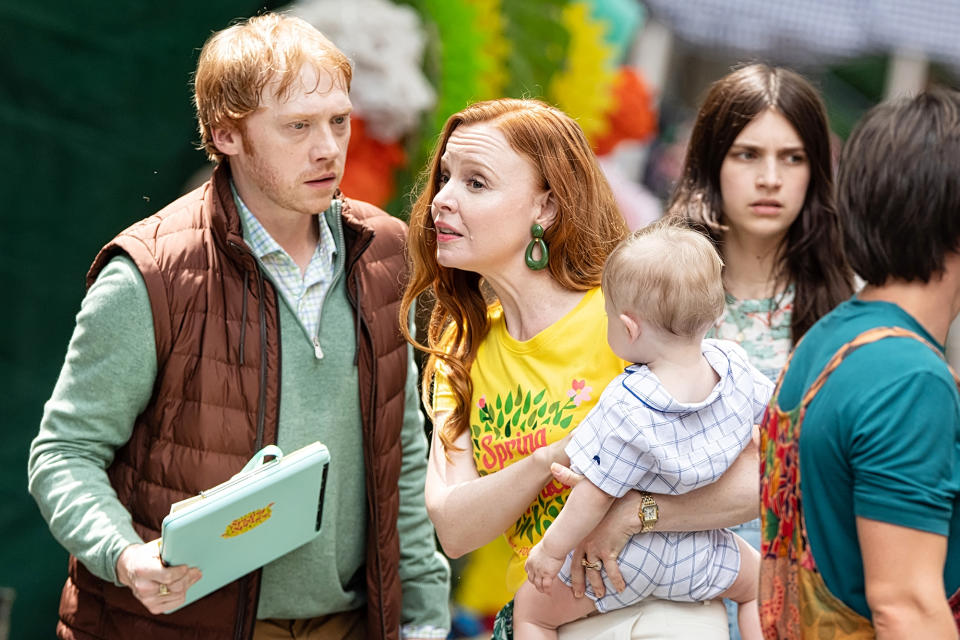 <p>Rupert Grint, Lauren Ambrose and Nell Tiger Free are seen filming scenes for Apple+'s <em>Servant</em> season 3 on June 9 in Philadelphia.</p>