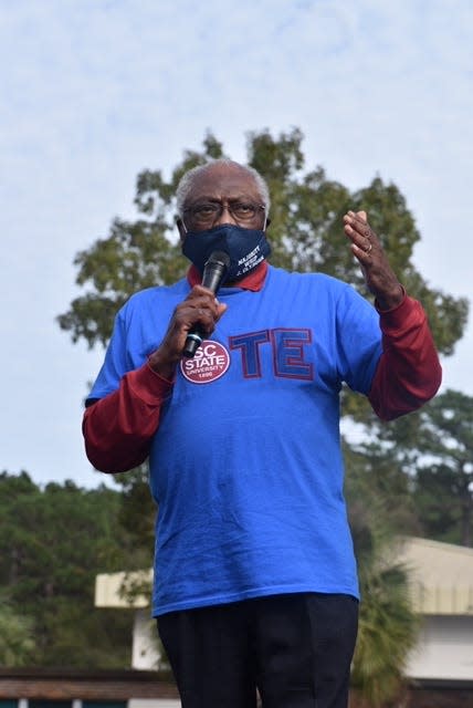 South Carolina Rep. James Clyburn, the House majority whip, addressed a crowd at a campaign rally Nov. 1, 2020 in Hollywood, South Carolina.