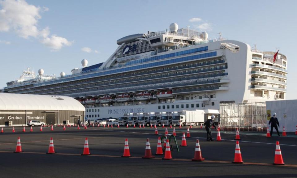 The quarantined cruise ship Diamond Princess anchored in Yokohama, near Tokyo