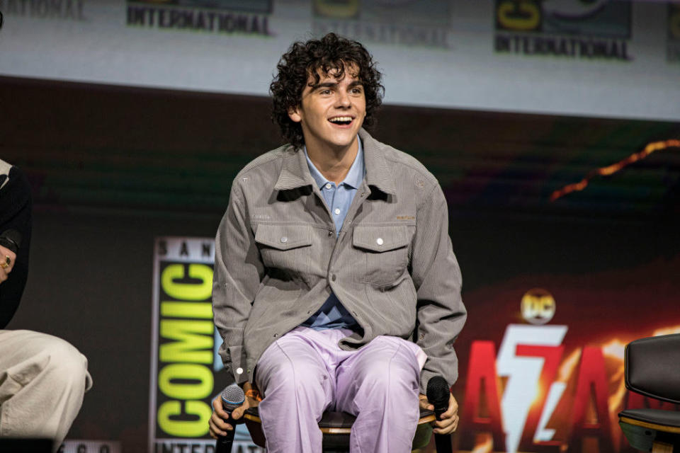 Jack Dylan Grazer speaks onstage at the Warner Bros. theatrical panel