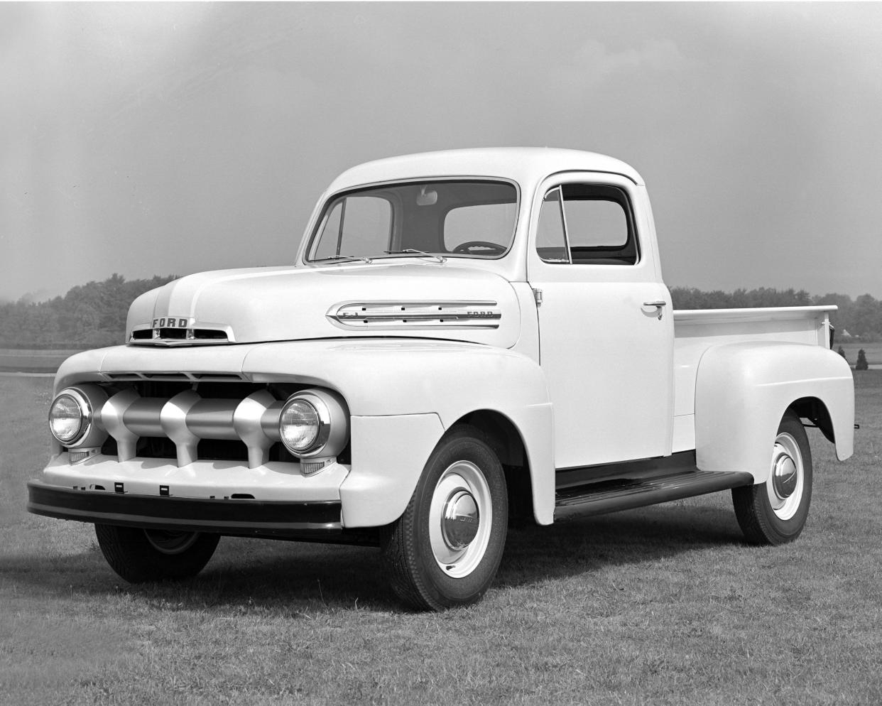 This 1951 Ford F-1, "built stronger to last longer," was among the first generation of F-Series pickups built between 1948-52. It debuted after World War II, purchased mostly by farmers and small businesses. Ford built nearly 290,000 trucks that first year.