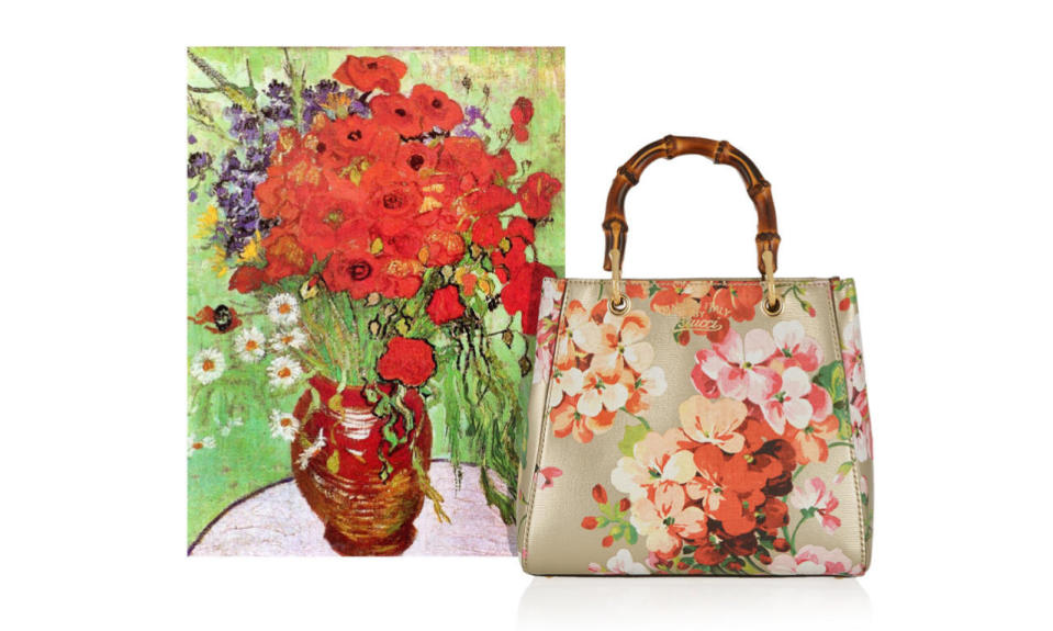 This burst of poppy and daisy blooms is another oil painting by Van Gogh from the post-Impressionism era. It’s very fitting for Gucci’s bamboo-handle bag, which features a similar, beautiful floral spread.