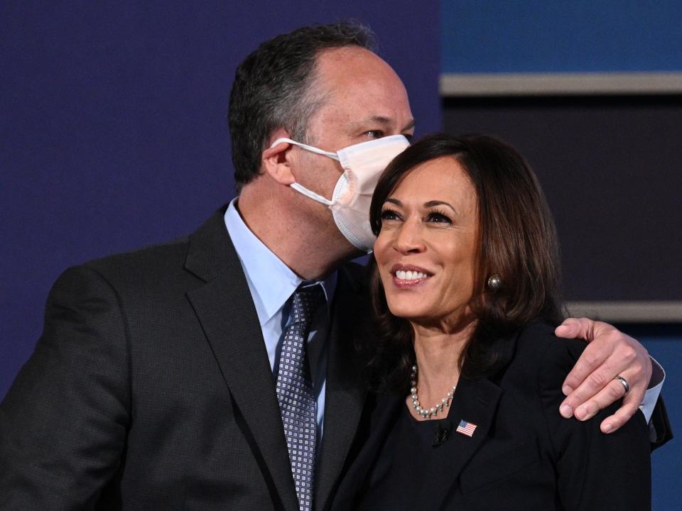 Doug Emhoff and Kamala Harris after the vice presidential debate.