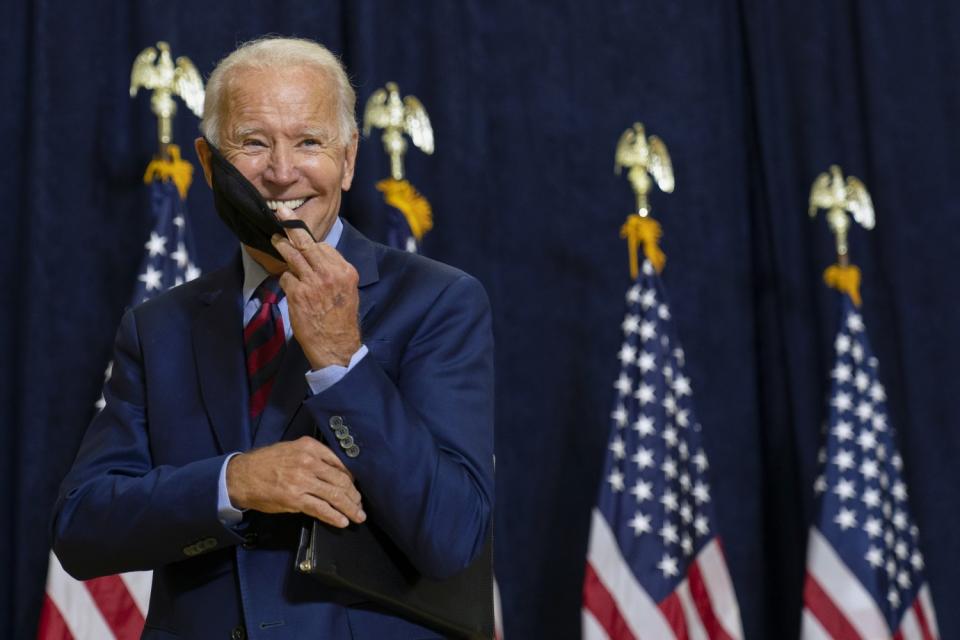 Joe Biden after speaking to media in Wilmington, Del., on Friday.