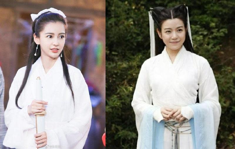 Angelababy（左）是當年《神鵰俠侶》小龍女人選，因故未出演，由陳妍希（右）接下演出，卻因圓臉被笑是「小籠包」。（網路圖片）