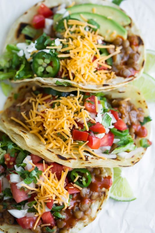 <p>Peas and Crayons</p><p>These Instant Pot tacos are quick and easy to make! Whether you serve them mild or spicy they’re sure to rock your weeknight dinner routine and even taste great the next day!</p><p><strong>Get the recipe: <a href="https://peasandcrayons.com/2019/05/instant-pot-lentil-tacos.html" rel="nofollow noopener" target="_blank" data-ylk="slk:Instant Pot Lentil Tacos;elm:context_link;itc:0;sec:content-canvas" class="link ">Instant Pot Lentil Tacos</a></strong></p>