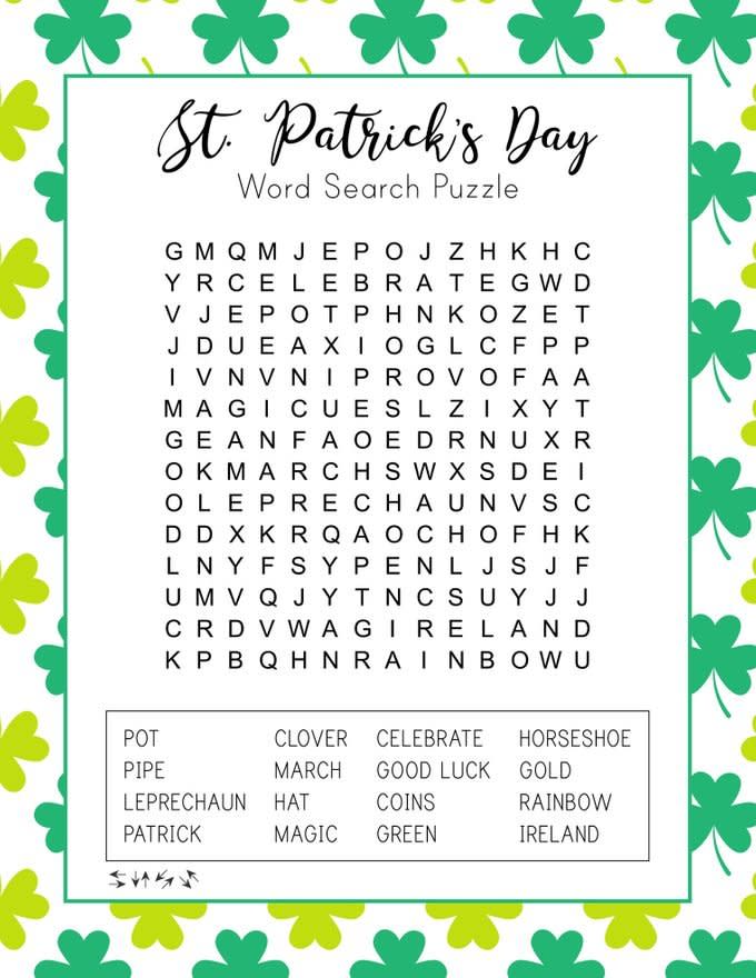 St. Patrick's Day Word Search Puzzle.