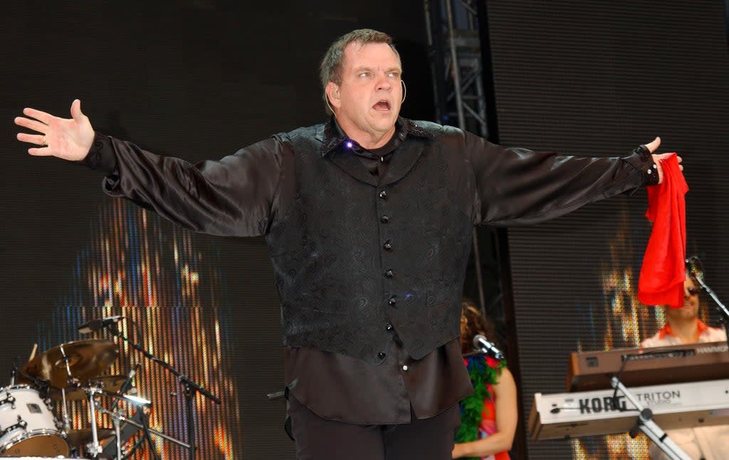 Meat Loaf performing on stage at the Capital Radio Party in the Park, in Hyde Park, London. The concert is being held in aid of The Prince’s Trust. 18/11/03: Meat Loaf performing on stage in Hyde Park, London. It has been announced chart star Meat Loaf has been shelved tonight after the singer was admitted to hospital. The Bat Out Of Hell singer collapsed on stage at a sell-out concert last night at London’s Wembley Arena, forcing a second show at the venue to be postponed. (PA Archive)