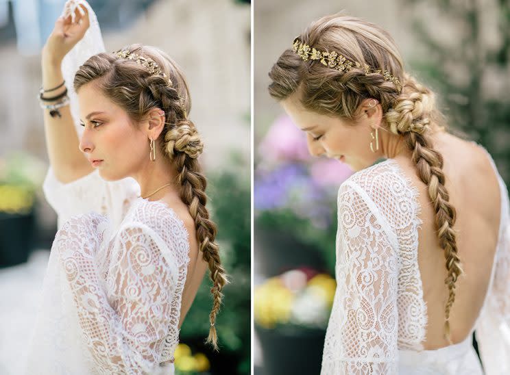 Katz looks effortlessly chic with soft makeup and French braids. (Photo: Priscilla De Castro)