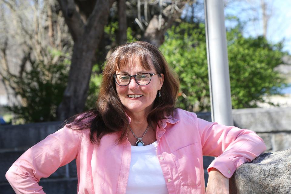 Renay Allen stands at the pocket park monument which will be unveiled on May 4, near the entrance of Swasey Parkway in Exeter. The park is in honor of Exeter's Black Revolutionary War soldiers and their families.