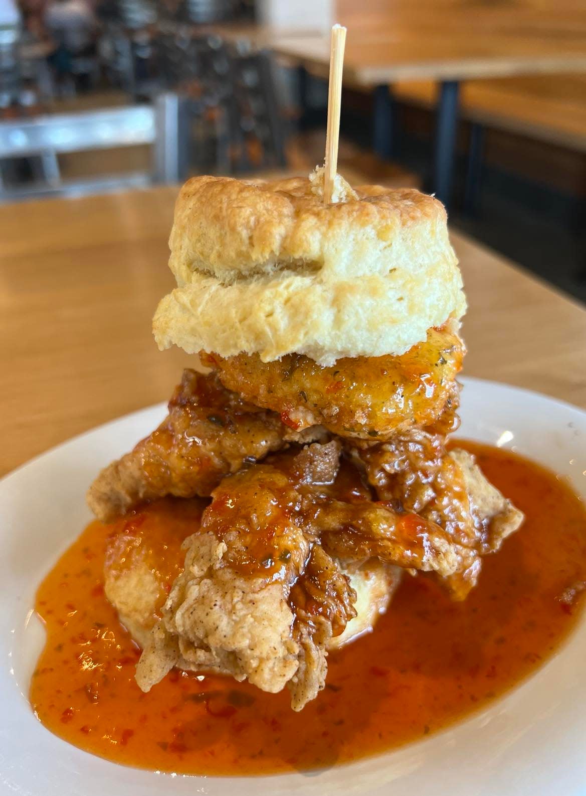 Breakfast sandwiches are a signature item of the Maple Street Biscuit Company, which opened a new restaurant recently in Stark County. The Squawking Goat features fried chicken, goat cheese and pepper jelly.