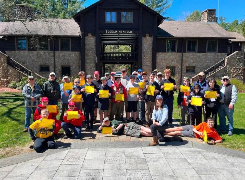 Boy Scouts who earned their fly-fishing merit badges at Camp Yawgoog in Rockville.