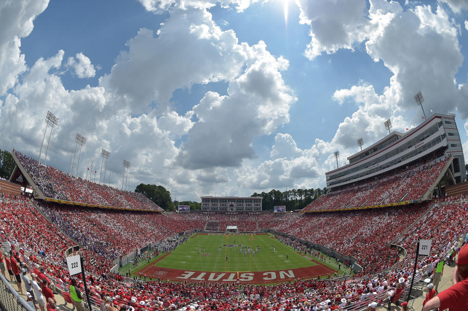 RALEIGH, NC - SEPTEMBER 01:  General view of the game between the North Carolina State Wolfpack and the James Madison Dukes at Carter-Finley Stadium on September 1, 2018 in Raleigh, North Carolina.  (Photo by Grant Halverson/Getty Images)