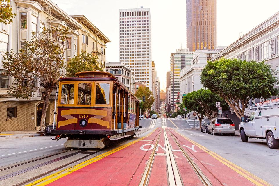 Historic cable car on the street in San Francisco