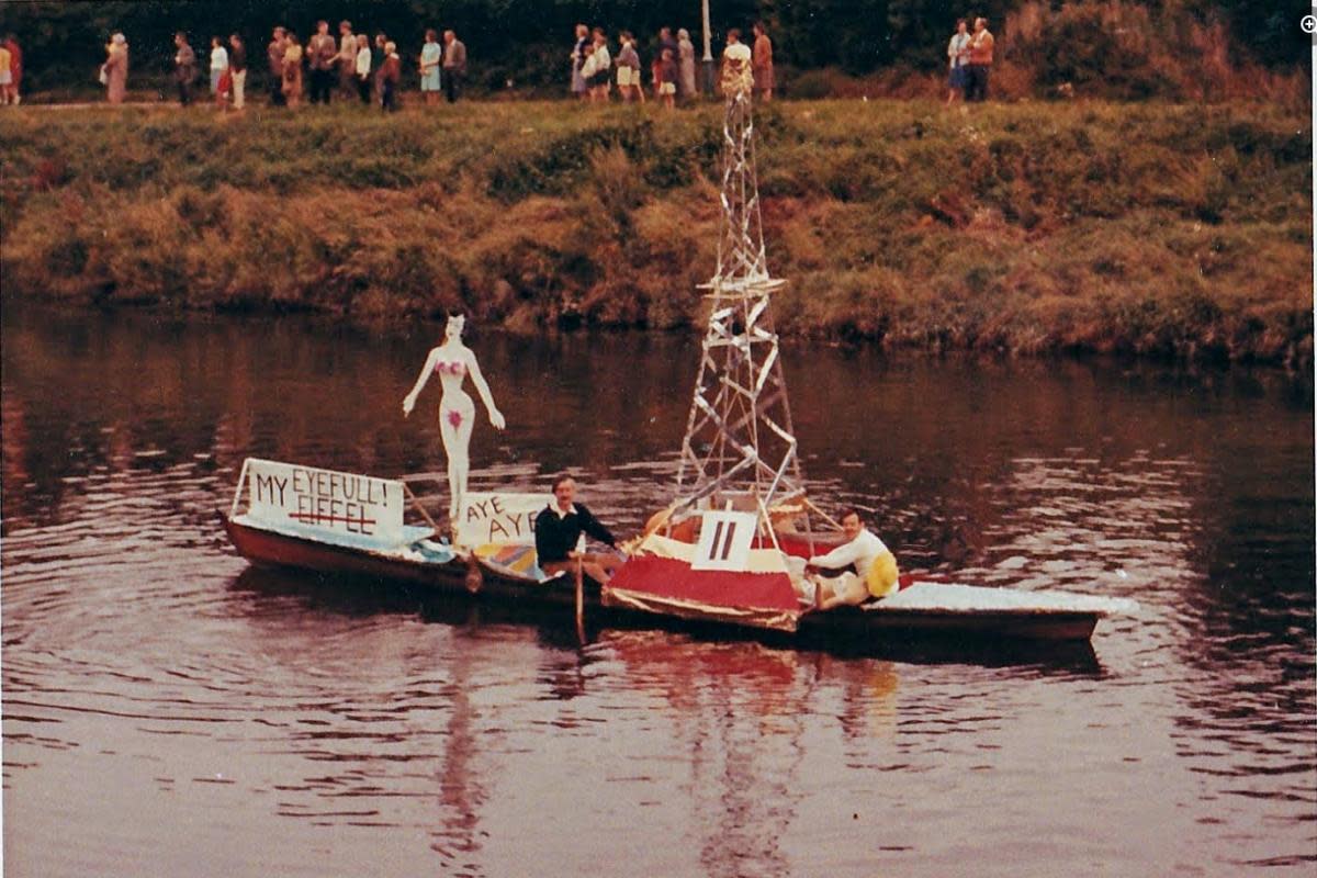 One of the many rafts to float down the river Wye during the old river carnival in Hereford <i>(Image: Ken D Joel)</i>