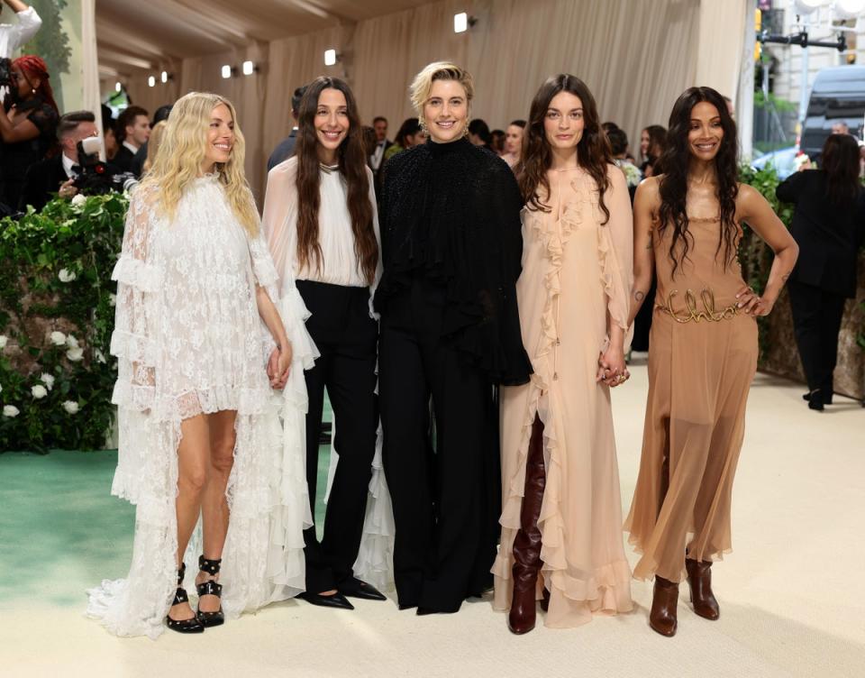 Boho Army: Sienna Miller, Chemena Kamali, Greta Gerwig, Emma Mackey and Zoe Saldana attend the 2024 Met Gala (Getty Images for The Met Museum)