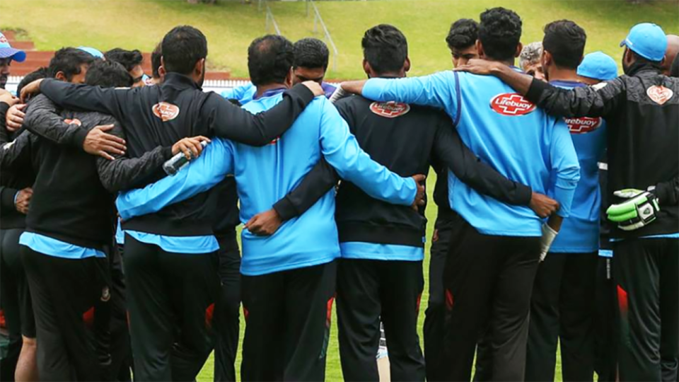 The Bangladesh team at Hagley Oval after the shooting. Image: Twitter