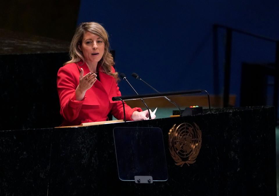 Canadian foreign minister Melanie Joly at the UN last month (AFP/Getty)