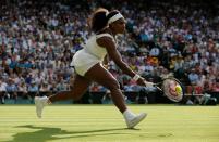 Serena Williams of the US returns against Britain's Heather Watson during their women's singles 3rd round match of the Wimbledon Championships, at the All England Tennis Club in southwest London, on July 3, 2015