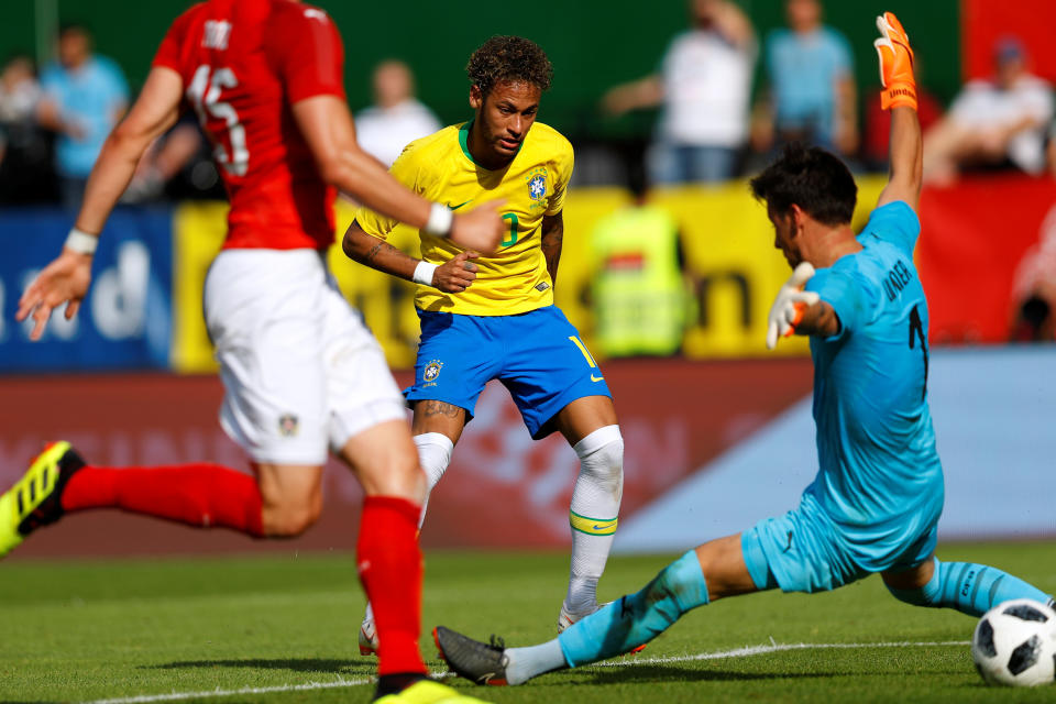 Neymar scored an absurd goal in Brazil’s final World Cup warmup friendly. (Reuters)