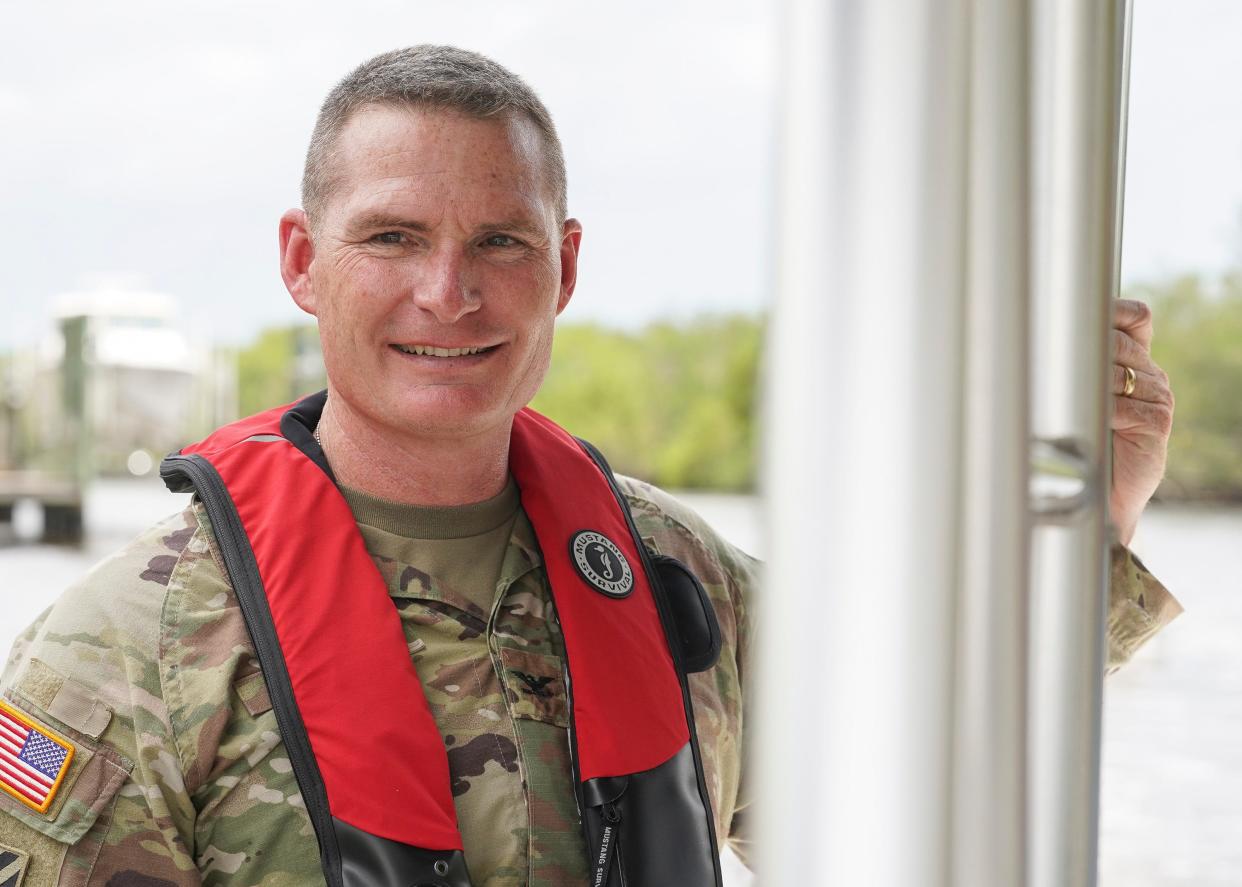 Col. James Booth, of the Jacksonville District, takes a tour of the St. Lucie River's South Fork with Stuart Mayor Merritt Matheson, environmental groups and county representatives Thursday, June 9, 2022, in Martin County. "The main reason for this is to get the Army Corps out on the water," said Matheson. "Showing someone physically what they are trying to fix, what they're striving to keep, improve or showing them the problems that have occurred has a real impact."