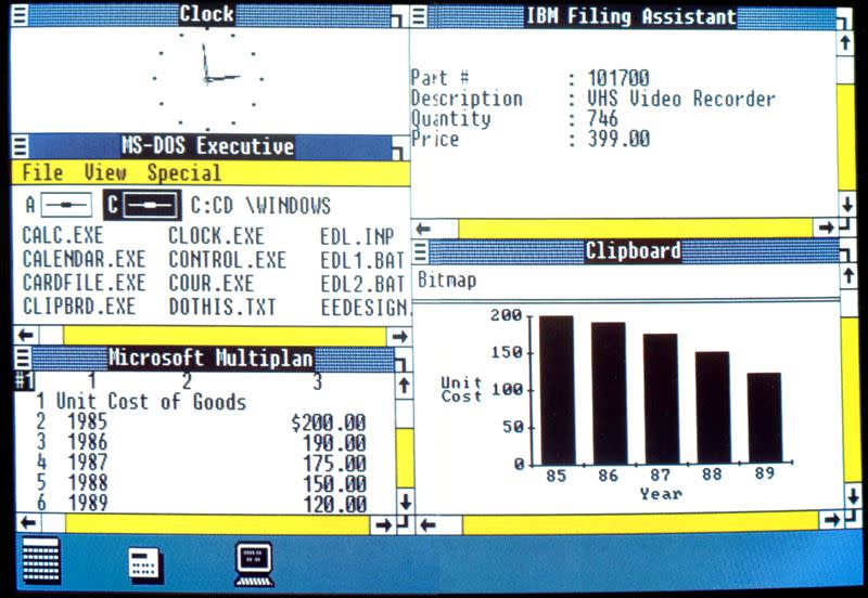 Windows1.0介面的模樣，自1985年推出於2001年終止服務。（圖／翻攝自維基百科）