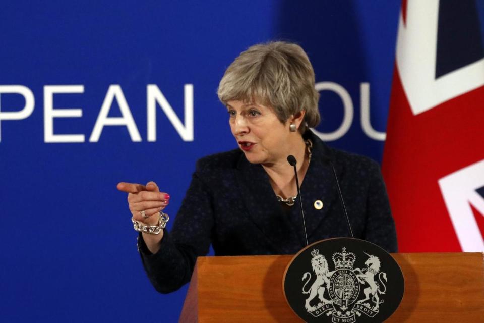 Brexit delay: Theresa May speaks during a media conference at the EU summit in Brussels (AP)