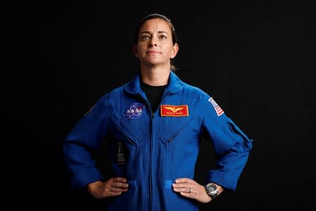 NASA commercial crew astronaut Nicole Mann poses for a portrait at the Johnson Space Center in Houston