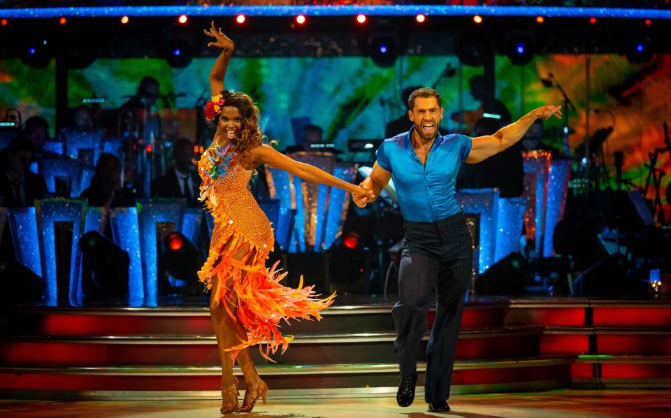 Samba: Kelvin and Oti are pictured early in the competition (BBC/Guy Levy)