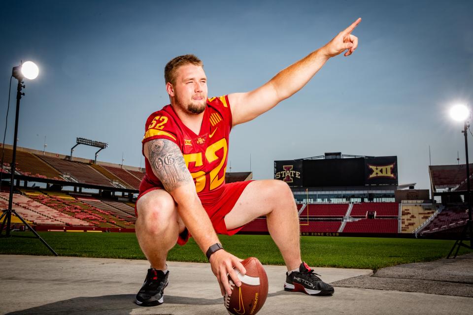 Trevor Downing poses for a photo during Iowa State football media day at Jack Trice Stadium in Ames on Tuesday.