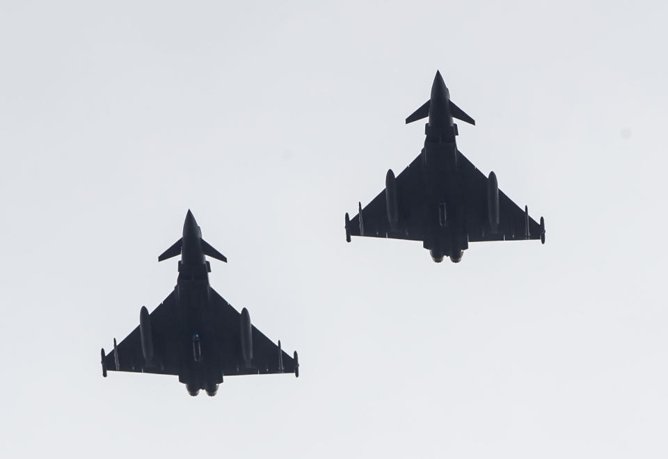 <em>Typhoons were part of the flypast over Endcliffe Park in Sheffield in tribute to ten US airmen killed 75 years ago (Picture: Danny Lawson/PA Wire)</em>