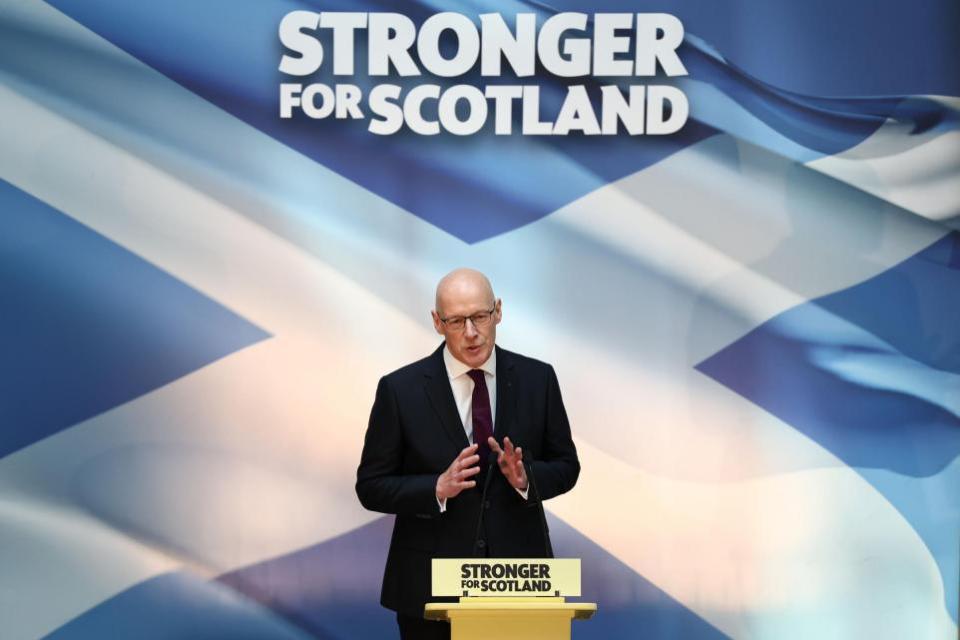 The National: The new SNP Leader, John Swinney MSP, delivers an acceptance speech at Glasgow University