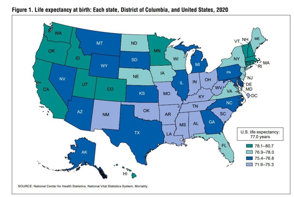 Life expectancy data across the United States.