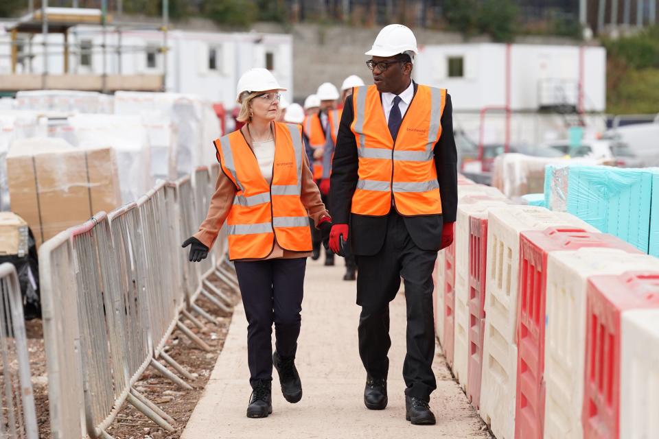 Prime Minister Liz Truss and Chancellor of the Exchequer Kwasi Kwarteng during a visit to a construction site for a medical innovation campus in Birmingham (PA)