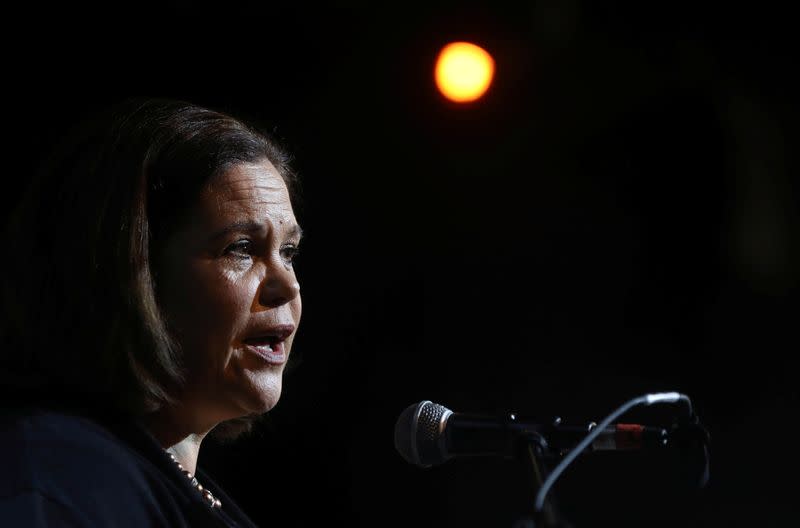 Sinn Fein president Mary Lou McDonald speaks at a public meeting Liberty Hall in Dublin