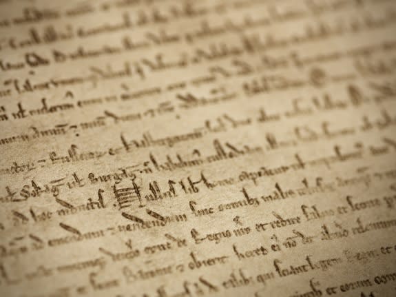 The British Library's undamaged 1215 copy of the Magna Carta.